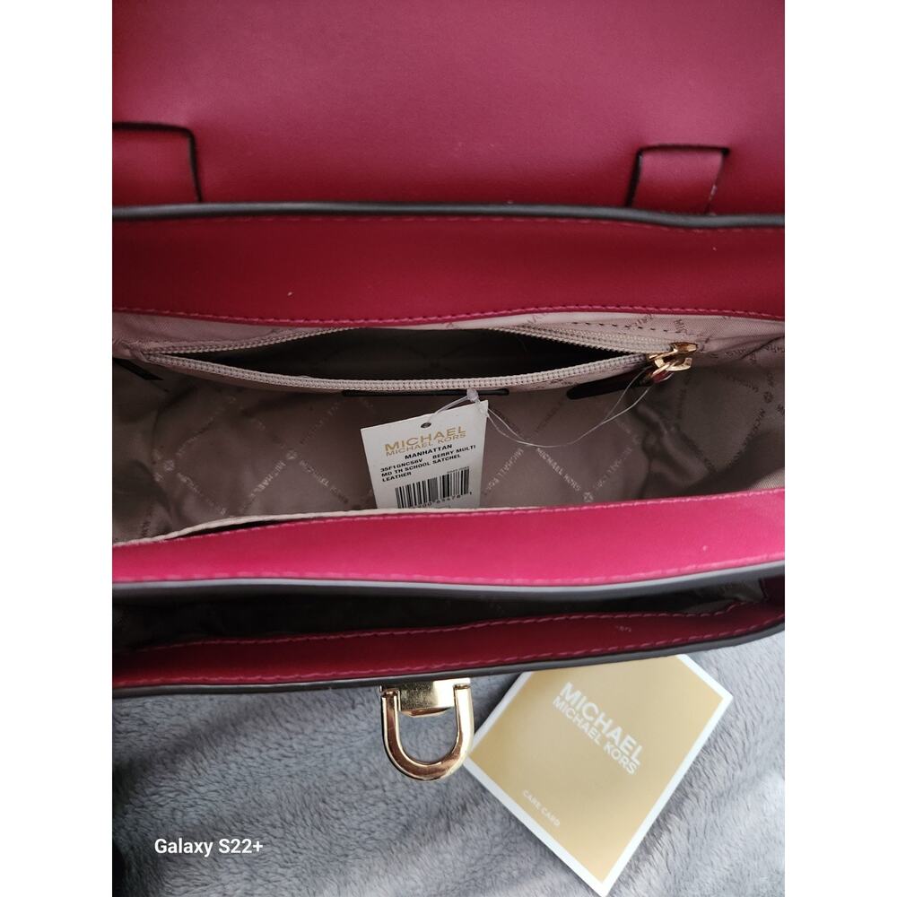 Rare Color Michael Kors Manhattan • NWT • Berry Lthr • Gold Hardware • MSRP 428 - Picture 5 of 10